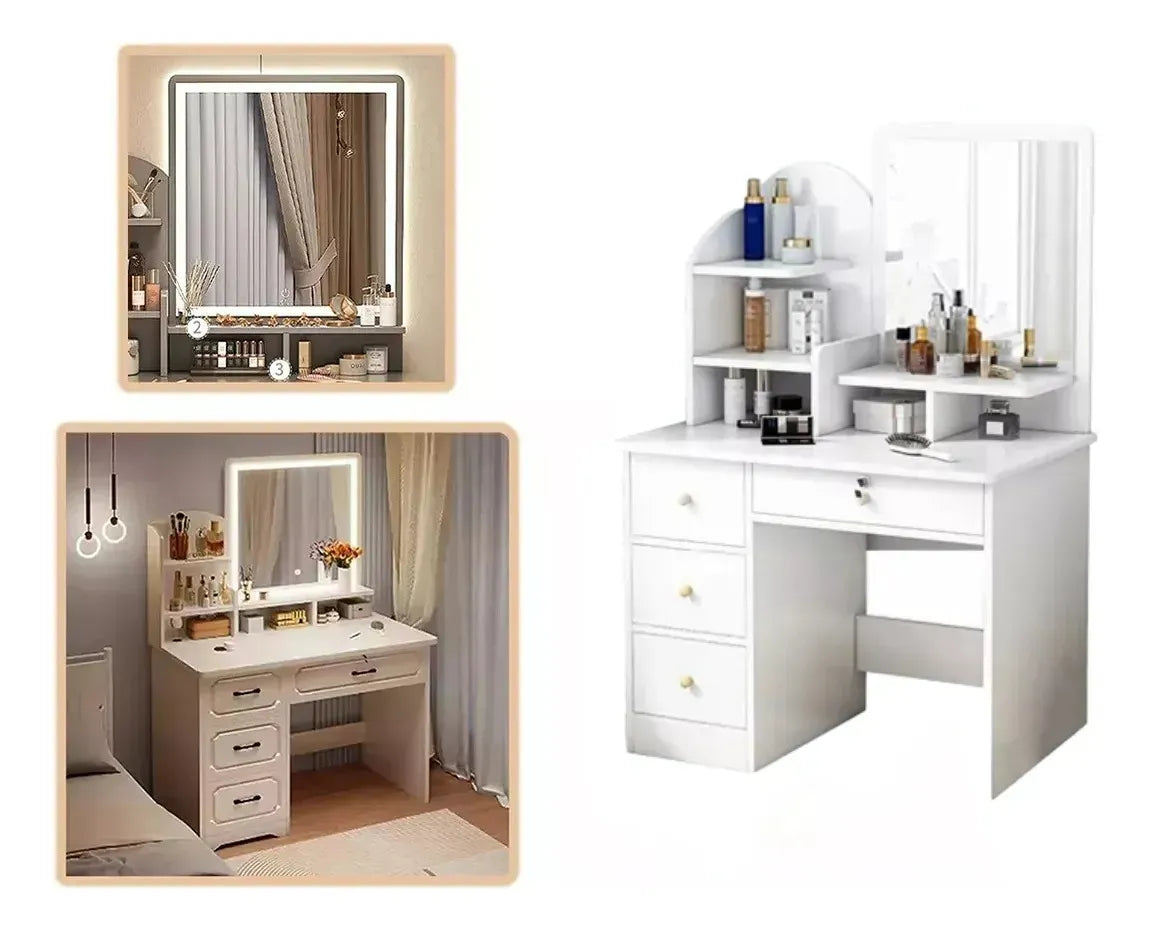 Tocador Multifuncional Moderno Con Espejo Led Con Cajones