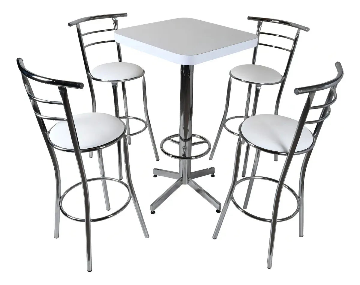 Mesa Periquera Con Bancos Restaurante Bar Lounge Cafetería Color Cromo/Negro