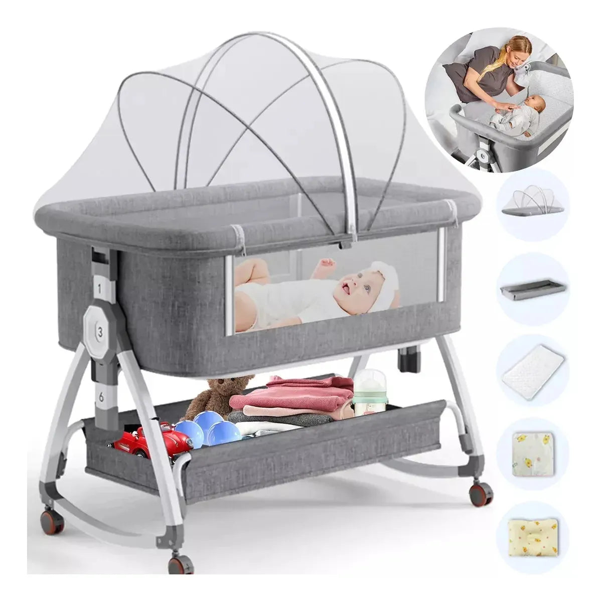 Cuna Plegable Ptaviv Con Mosquitero Y Colchón