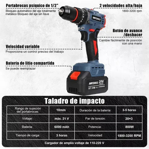 Taladros Inalambrico,esmeril Angular Y Llave Electrica 3pzs