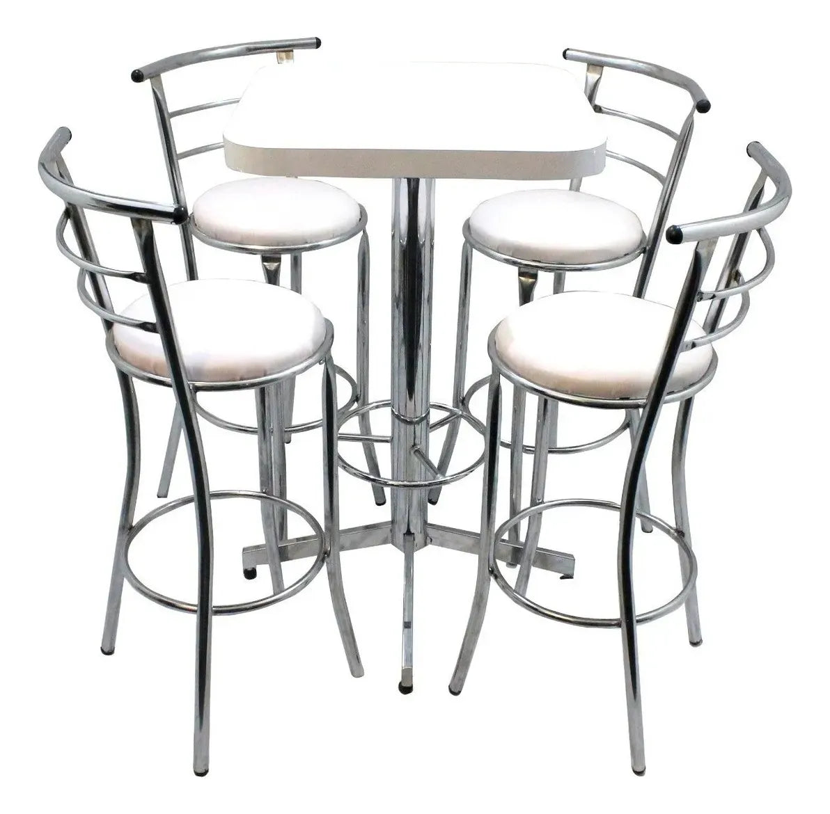 Mesa Periquera Con Bancos Restaurante Bar Lounge Cafetería Color Cromo/Negro